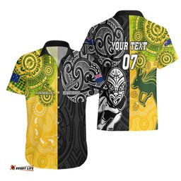 Personalised Australia Rugby Mix New Zealands Rugby Hawaiian Shirt Indigenous HalfHalf Style