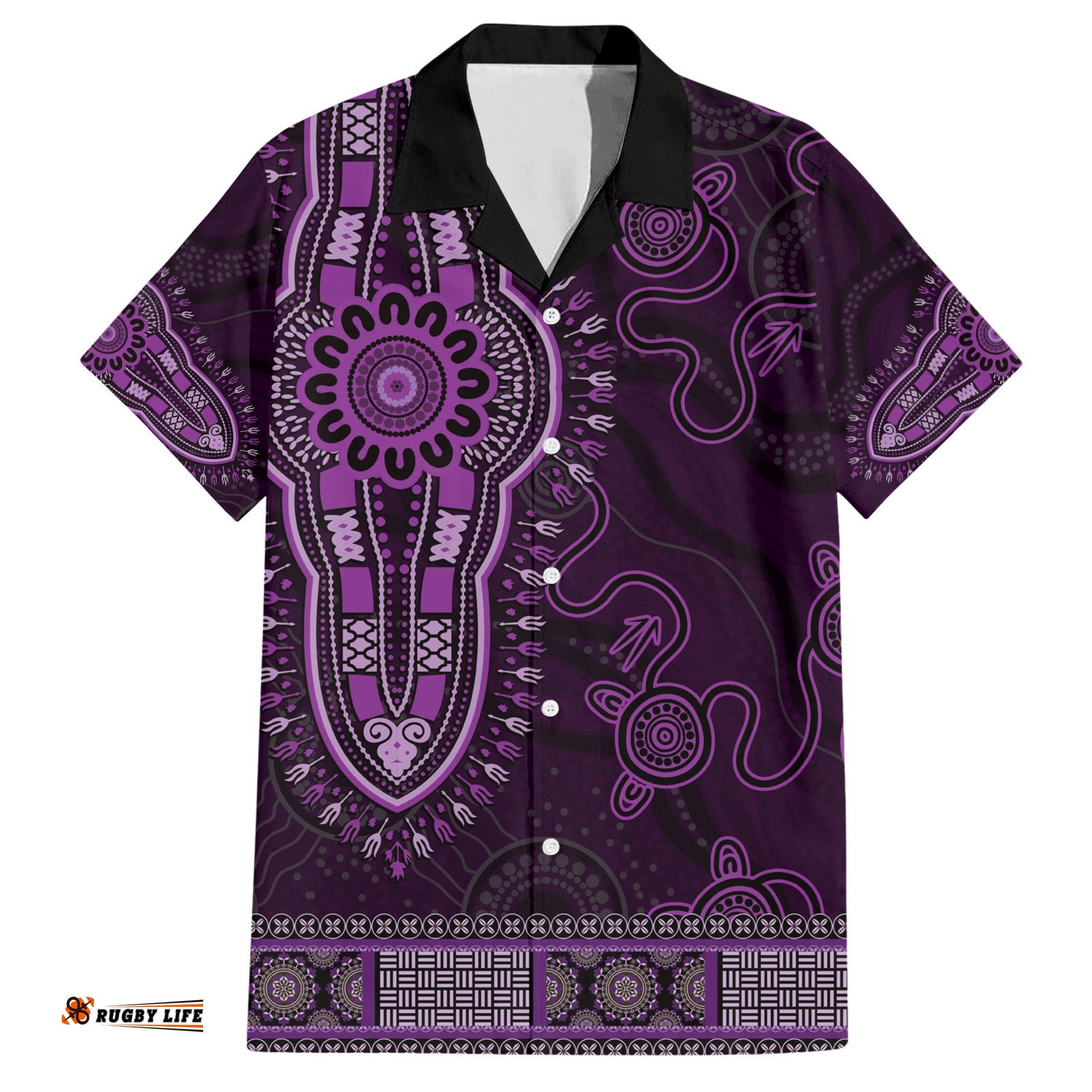 Purple African Dashiki With Australia Aboriginal Art Hawaiian Shirt