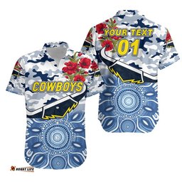 Custom Personalised North Queensland Cowboys ANZAC Hawaiian Shirt Indigenous Vibes White