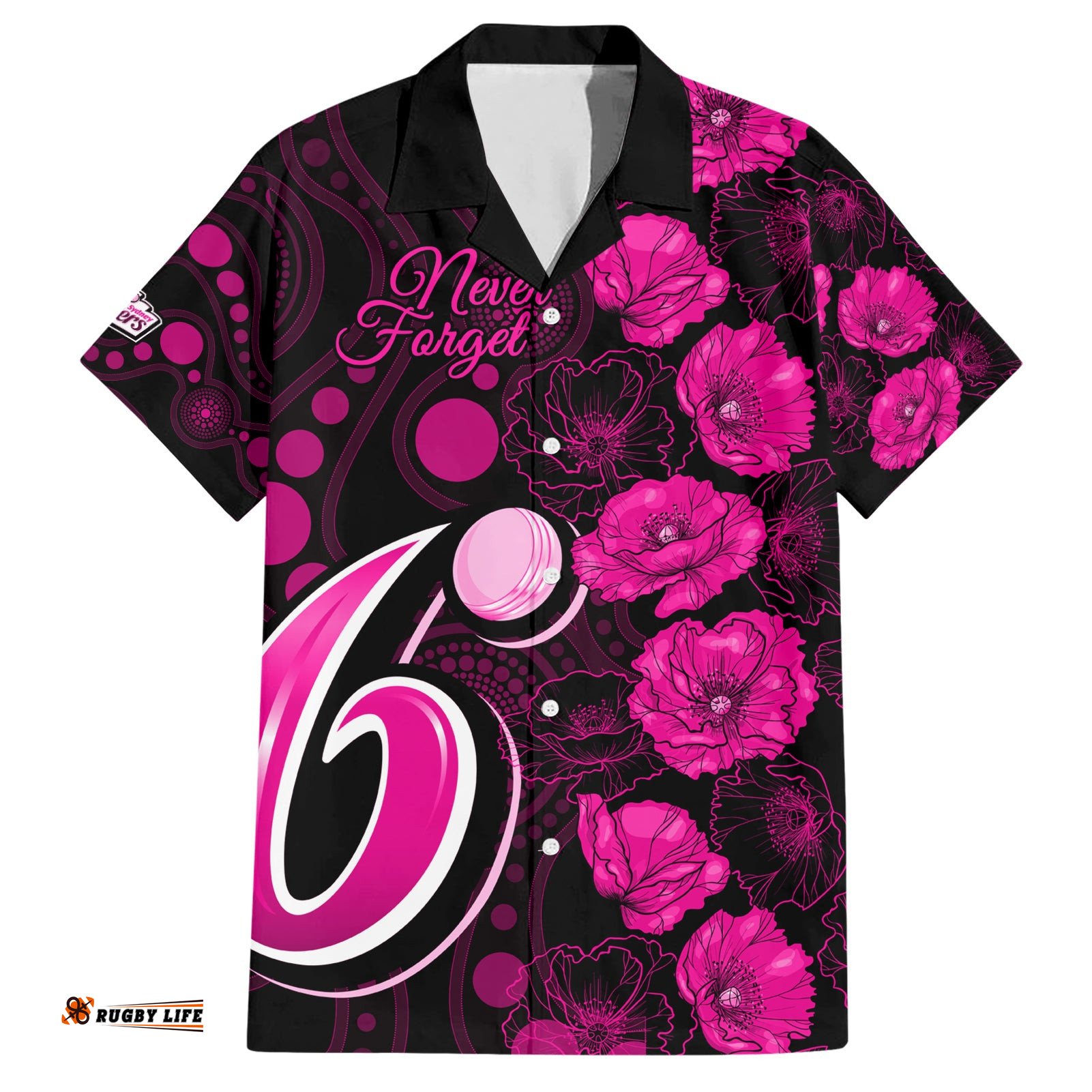 Sixers Cricket Never Forget Custom Hawaiian Shirt ANZAC Day with Poppy Aboriginal
