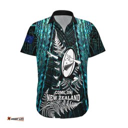 New Zealand Silver Fern Rugby Hawaiian Shirt Aotearoa All Black Dabbing Ball With Maori Paua Shell