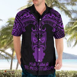 Personalised New Zealand Te Reo Maori Hawaiian Shirt Kia Kaha Maori Language Week Purple Style