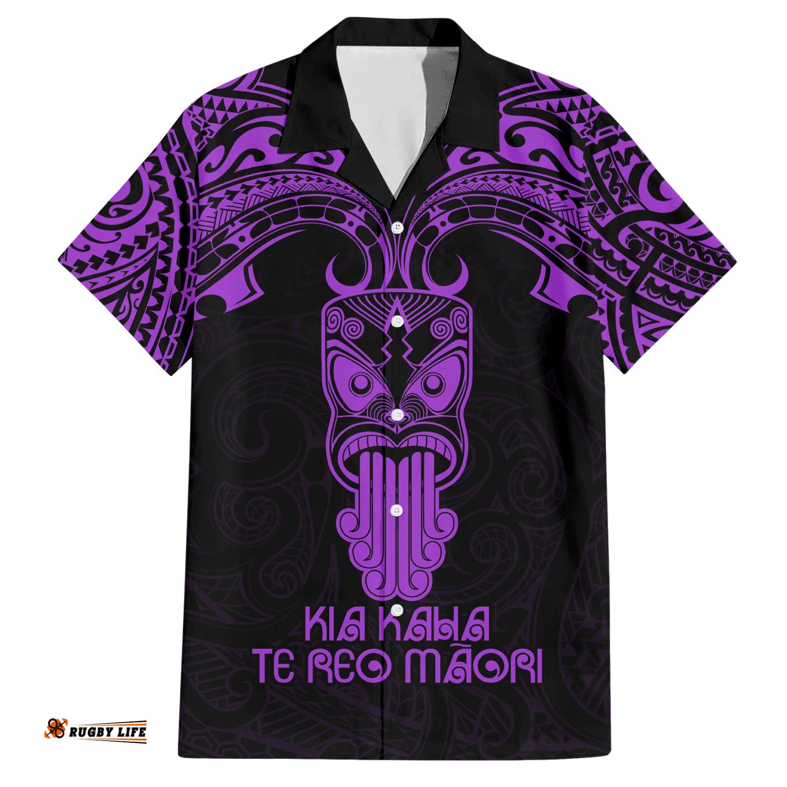Personalised New Zealand Te Reo Maori Hawaiian Shirt Kia Kaha Maori Language Week Purple Style