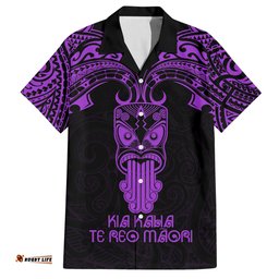 Personalised New Zealand Te Reo Maori Hawaiian Shirt Kia Kaha Maori Language Week Purple Style