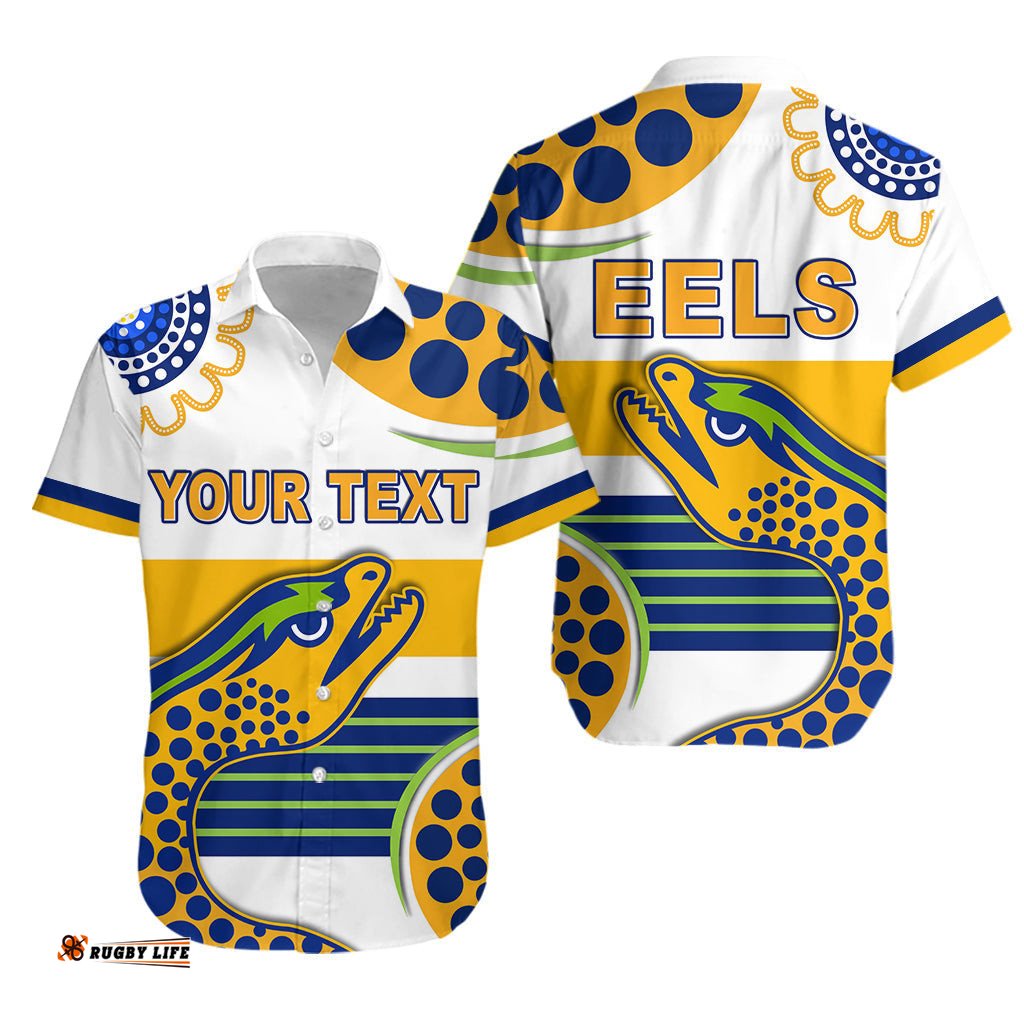 Custom Personalised Eels Indigenous Hawaiian Shirt Parramatta Version White