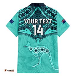 Custom Australia Matildas Hawaiian Shirt Polynesian Mix Turquoise Marble