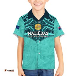 Custom Australia Matildas Hawaiian Shirt Polynesian Mix Turquoise Marble