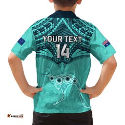 Custom Australia Matildas Hawaiian Shirt Polynesian Mix Turquoise Marble