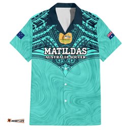 Custom Australia Matildas Hawaiian Shirt Polynesian Mix Turquoise Marble
