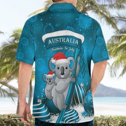 Australia Christmas In July Hawaiian Shirt Mommy and Baby Koala Santa Blue