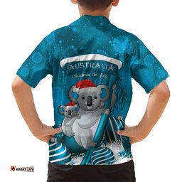 Australia Christmas In July Hawaiian Shirt Mommy and Baby Koala Santa Blue