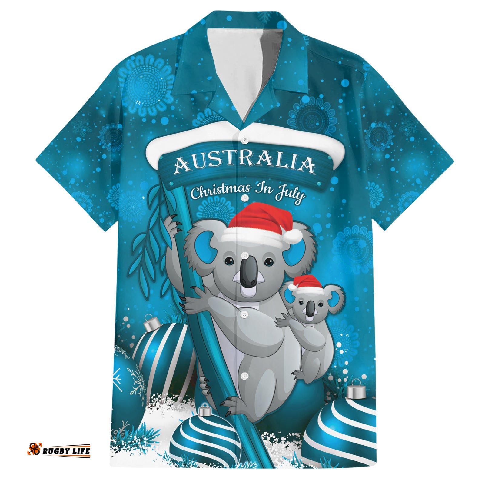 Australia Christmas In July Hawaiian Shirt Mommy and Baby Koala Santa Blue