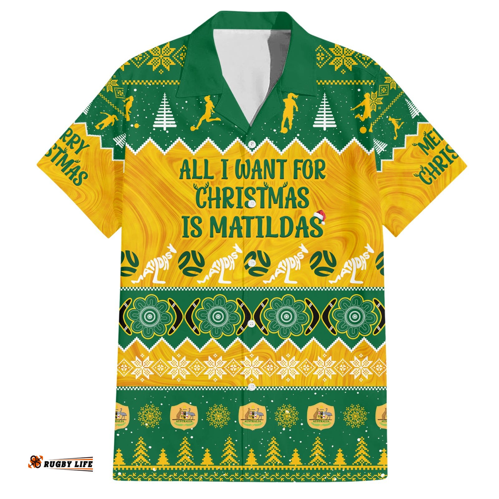 Personalised Australia Soccer Christmas Hawaiian Shirt All I Want For Xmas Is Matildas