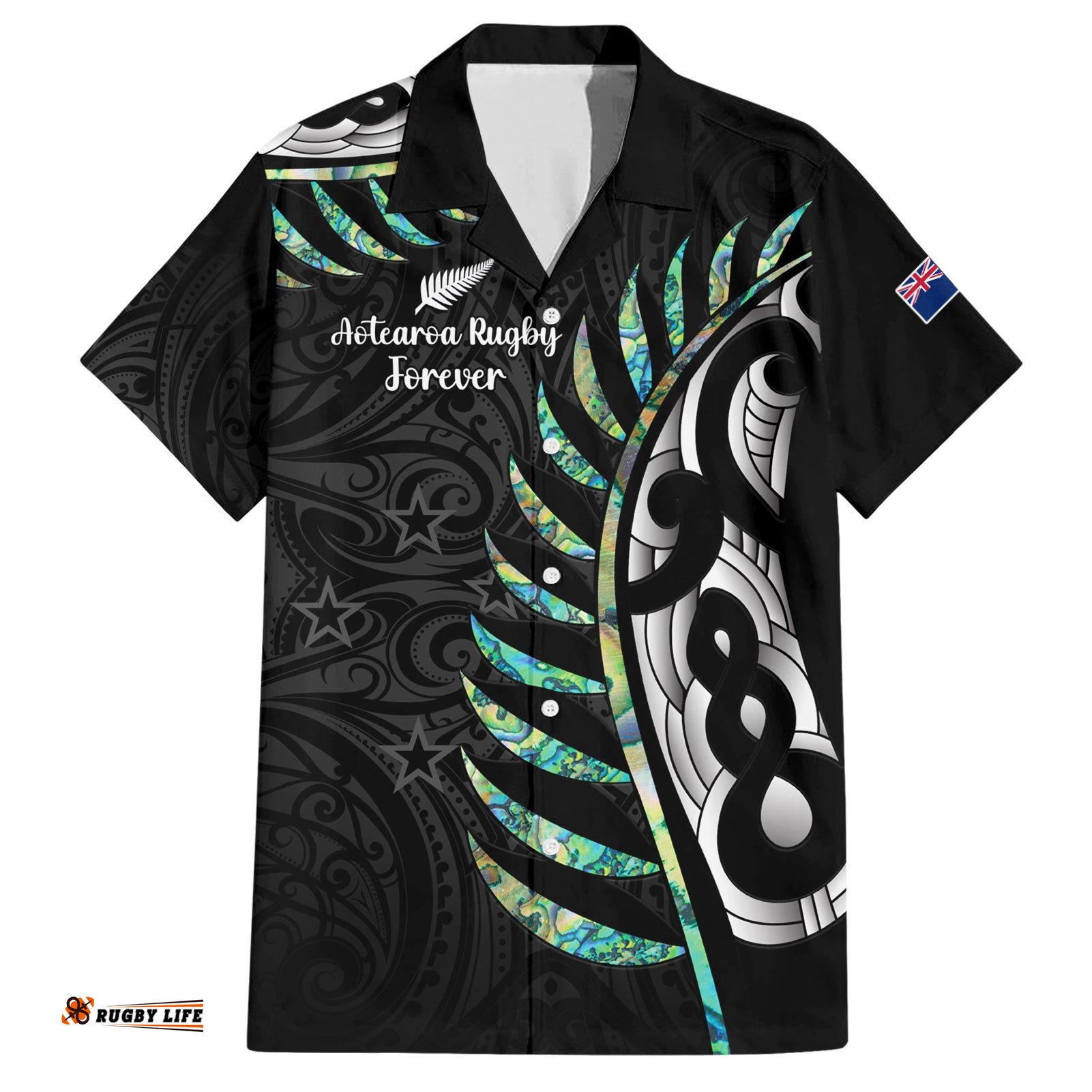Personalised New Zealand Silver Fern Rugby Hawaiian Shirt Paua Shell With Champions Trophy History NZ Forever