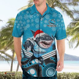 Custom Sharks Rugby Christmas Hawaiian Shirt Merry Xmas Mix Aboriginal Art