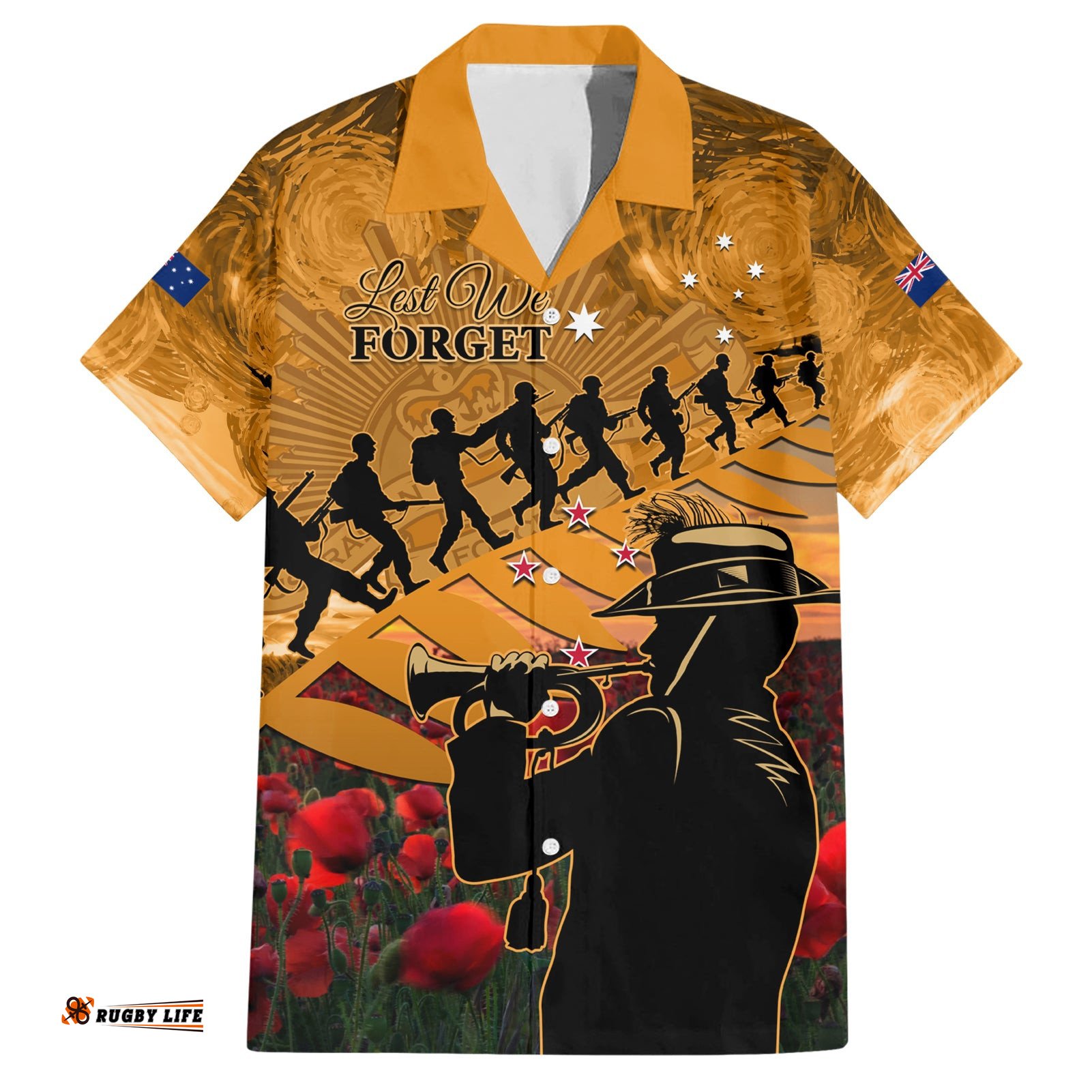 ANZAC Day 2024 Hawaiian Shirt Silver Fern With A Trumpet Soldier