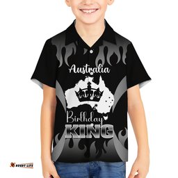 Australia King Birthday Hawaiian Shirt Australian Map With Crown Black Version
