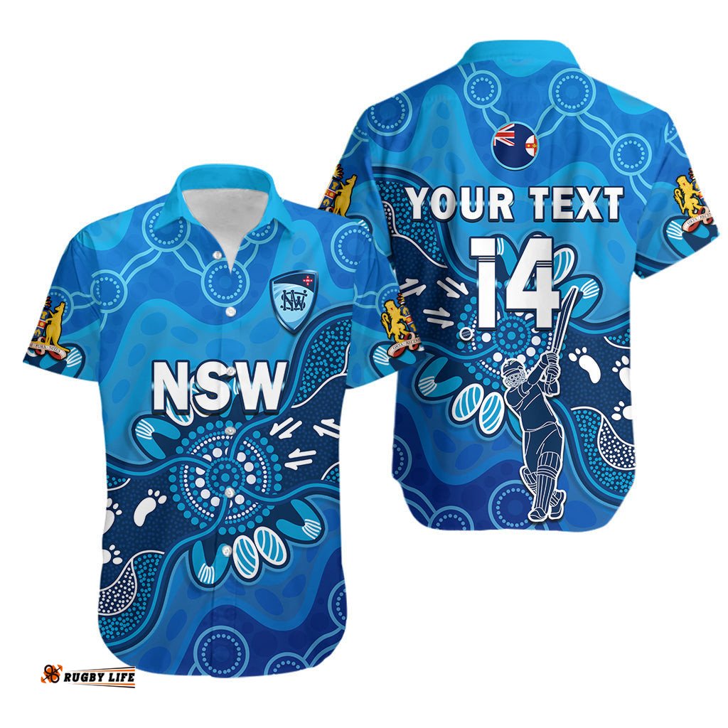 Custom Text And Number New South Wales Cricket Hawaiian Shirt NSW Aboriginal Art