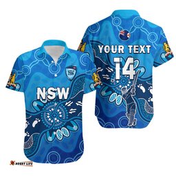 Custom Text And Number New South Wales Cricket Hawaiian Shirt NSW Aboriginal Art