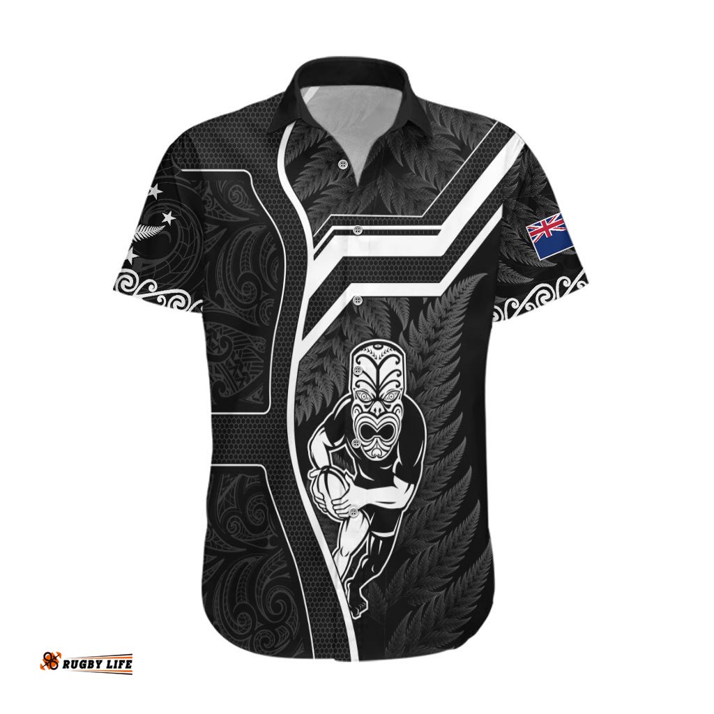 New Zealand Aotearoa Rugby Hawaiian Shirt Black Fern Maori Tribal Sporty Style