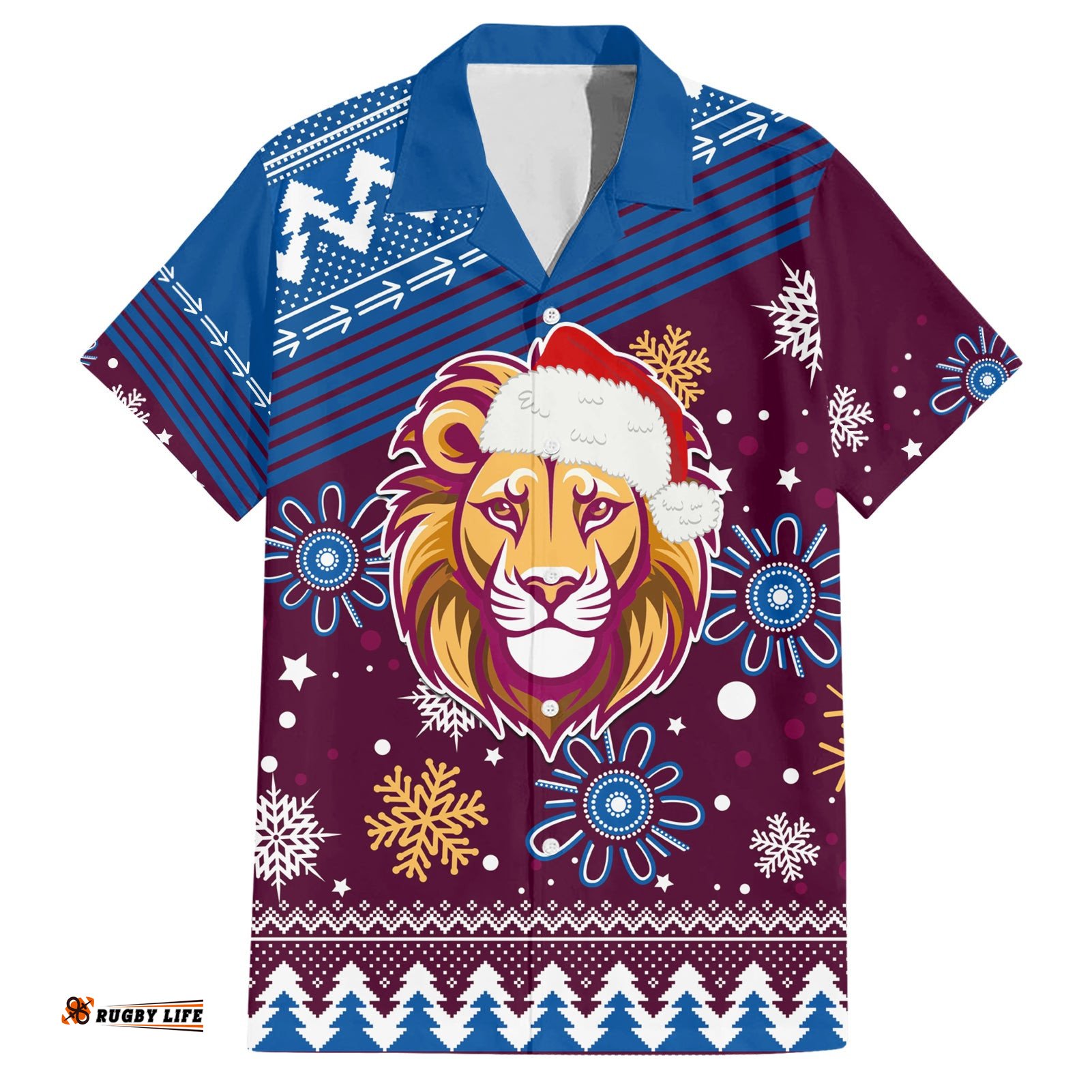 Custom Lions Football Hawaiian Shirt Christmas Vibe