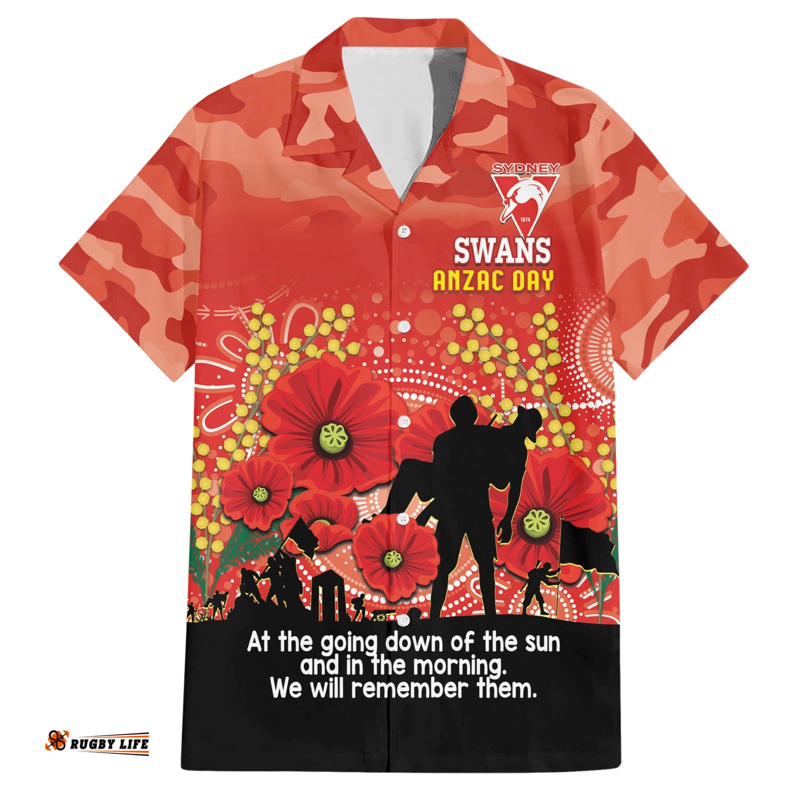 Custom Swans Football ANZAC Hawaiian Shirt Gallipoli Camouflage With Poppies