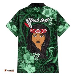 New Zealand Custom Women's Day Hawaiian Shirt Maori Girl Feathers of Hope Green