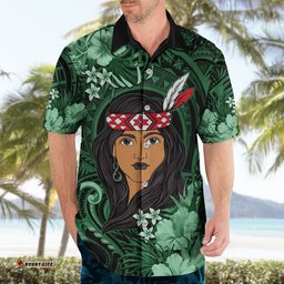 New Zealand Custom Women's Day Hawaiian Shirt Maori Girl Feathers of Hope Green