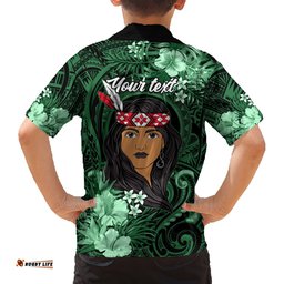 New Zealand Custom Women's Day Hawaiian Shirt Maori Girl Feathers of Hope Green