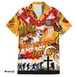 Personalised Tigers ANZAC Day Hawaiian Shirt Aboriginal Rising Sun