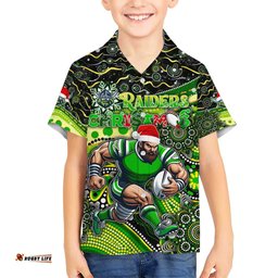 Merry Christmas Raiders Hawaiian Shirt Aboriginal Santa Rugby Mascot Canberra