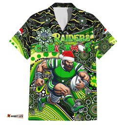 Merry Christmas Raiders Hawaiian Shirt Aboriginal Santa Rugby Mascot Canberra