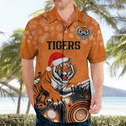 Custom Tigers Rugby Christmas Hawaiian Shirt Merry Xmas Mix Aboriginal Art