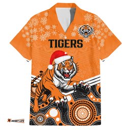 Custom Tigers Rugby Christmas Hawaiian Shirt Merry Xmas Mix Aboriginal Art