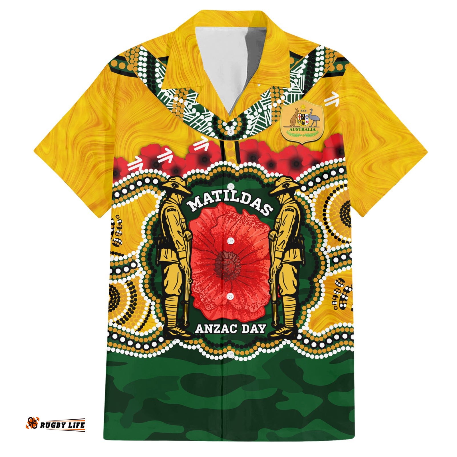 Matildas ANZAC Day 2024 Hawaiian Shirt Australian Army We Will Remember Them Aboriginal Art