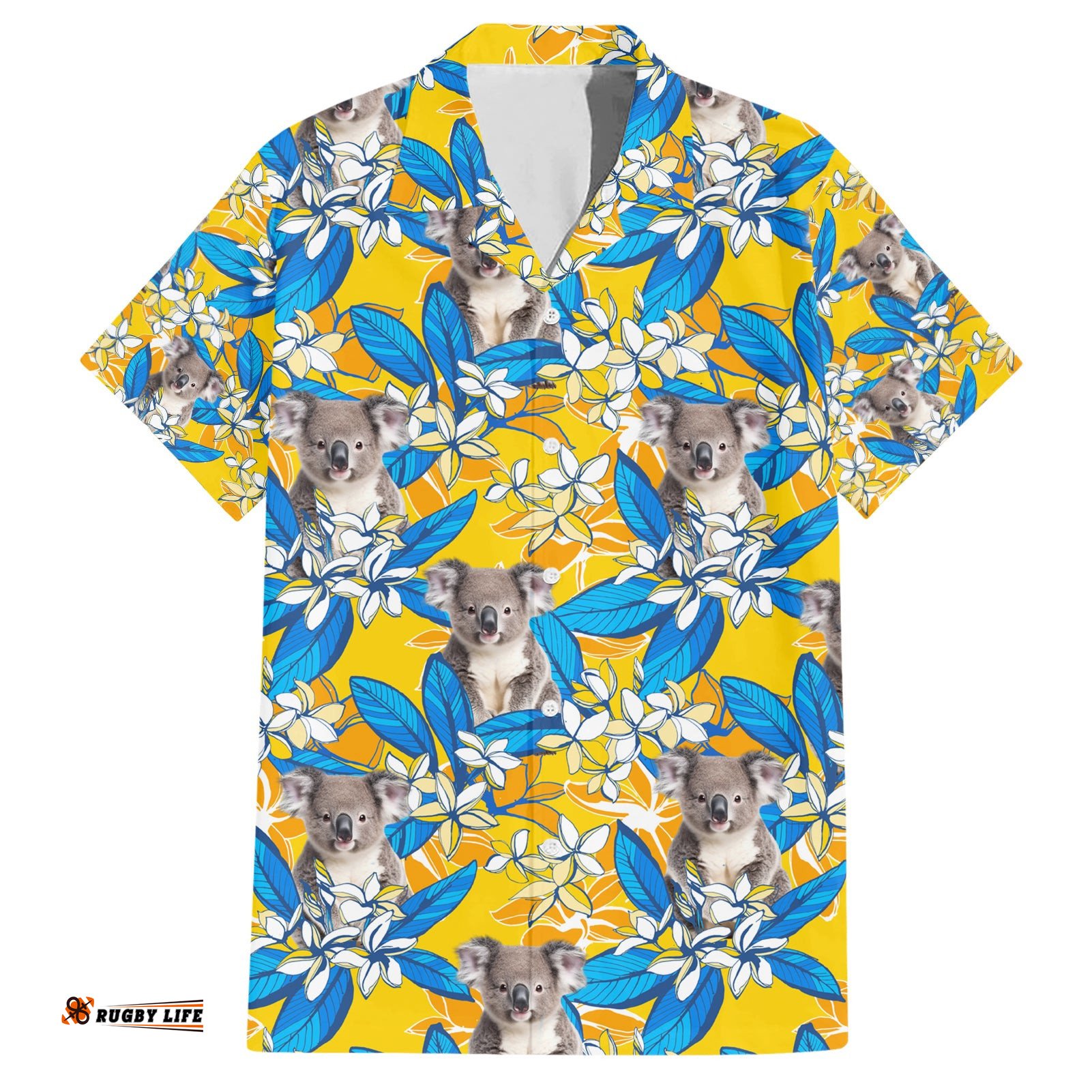 Koala Hawaiian Shirt Plumeria Flowers