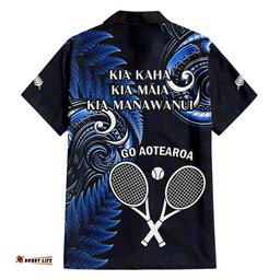 New Zealand Tiki Tennis Hawaiian Shirt 2024 Aotearoa Tenehi Maori Silver Fern Blue