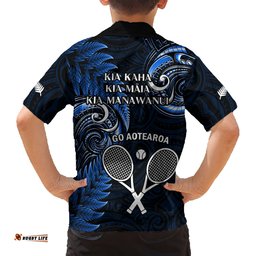 New Zealand Tiki Tennis Hawaiian Shirt 2024 Aotearoa Tenehi Maori Silver Fern Blue