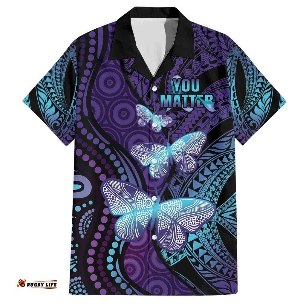 You Matter Suicide Prevention Awareness Hawaiian Shirt Butterfly Aboriginal Mix Polynesian Pattern
