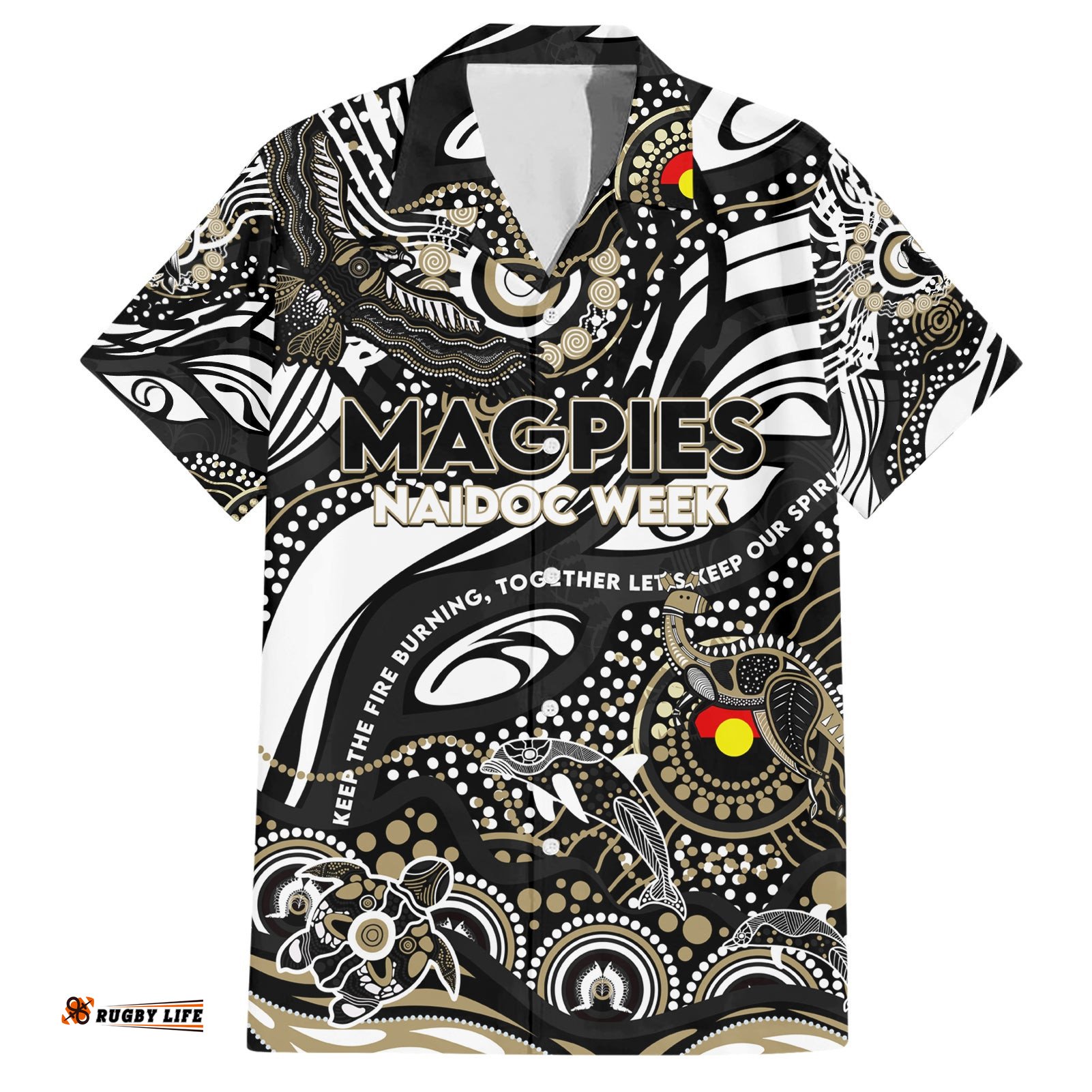 Custom NAIDOC Week 2024 Magpies Hawaiian Shirt Aboriginal Animals Keep The Fire Burning