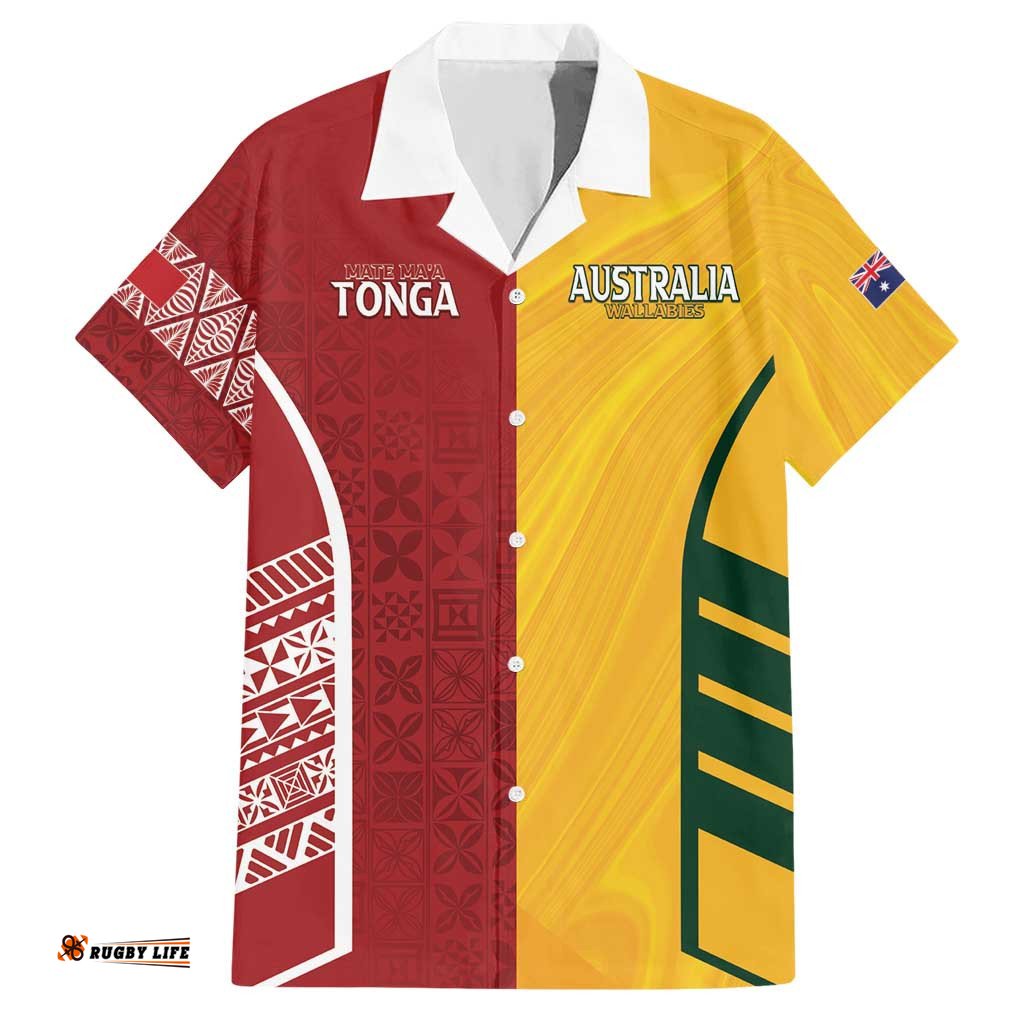 Australia Tonga Rugby Custom Hawaiian Shirt Minimalist Dynamic