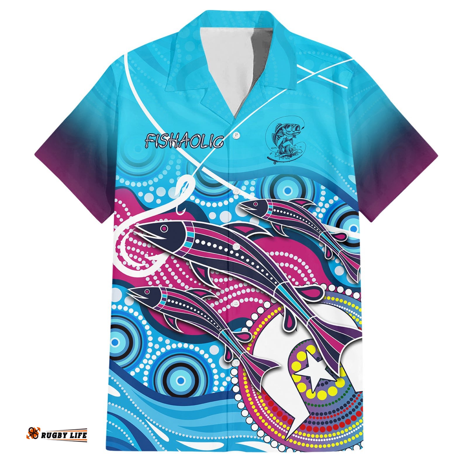 Australia Fishing Hawaiian Shirt Fishaholic With The Dhari Symbol And Aboriginal Pattern