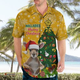 Personalised Wallabies Rugby Christmas Hawaiian Shirt Merry Xmas With Australian Kangaroo