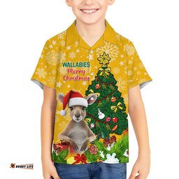 Personalised Wallabies Rugby Christmas Hawaiian Shirt Merry Xmas With Australian Kangaroo