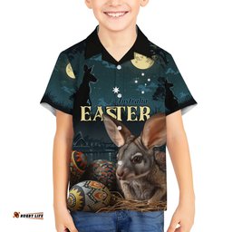 Australia Easter 2024 Hawaiian Shirt Bunny With Aboriginal Eggs At Starry Night