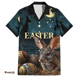 Australia Easter 2024 Hawaiian Shirt Bunny With Aboriginal Eggs At Starry Night