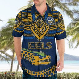 Custom Eels Rugby Hawaiian Shirt Polynesian and Aboriginal Vibe