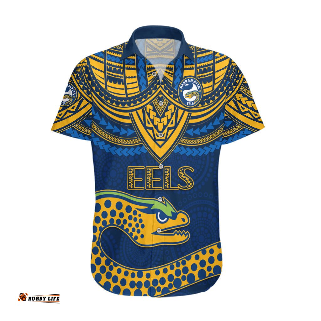 Custom Eels Rugby Hawaiian Shirt Polynesian and Aboriginal Vibe