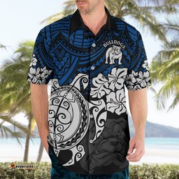 Custom Bulldogs Rugby Hawaiian Shirt Berries Hibiscus and Turtle With Polynesian Pattern
