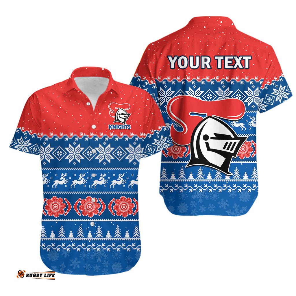 Custom Personalised Knights Rugby Hawaiian Shirt Indigenous Newcastle Merry Christmas